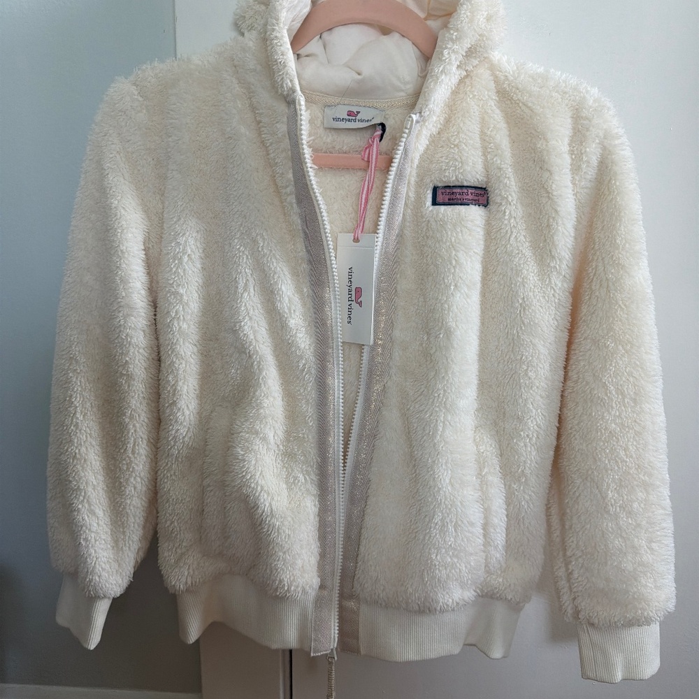 Vineyard Vines Girls Teddy Fleece Hood Bomber Jacket